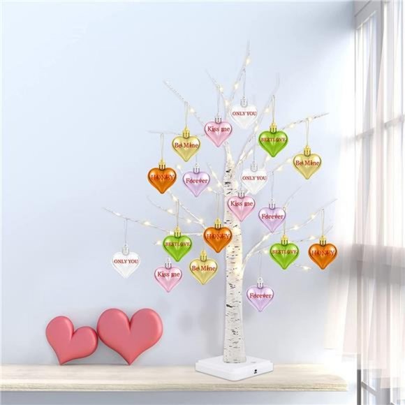 Valentine's Day Tree Decoration with LED Lights 21.7 Inch Tabletop Birch Tree - Picture 5 of 6
